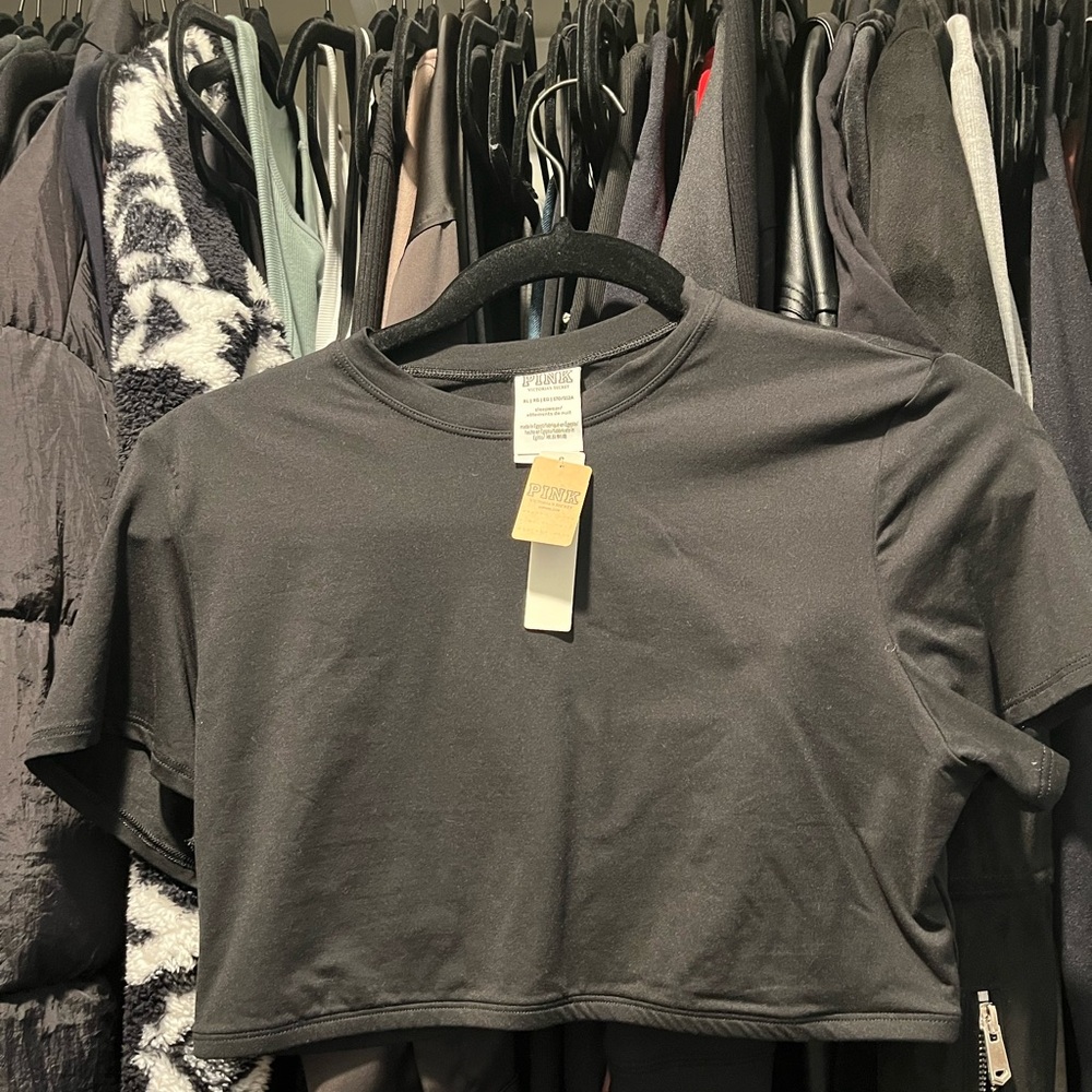 PINK Victoria's Secret Black Cropped Crewneck Tee
